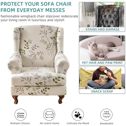 KRFOONN Wingback Chair Covers Slipcovers 2 Piece Stretch Wing Chair Covers Spandex Slipcovers Wingback Sofa Covers Armchair Covers Non-Slip Furniture Protector for Living Room Wingback Chairs, A20 - color: A20