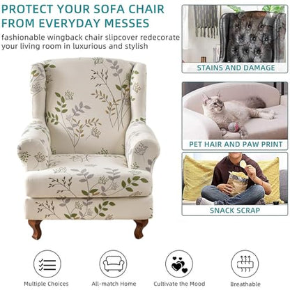 KRFOONN Wingback Chair Covers Slipcovers 2 Piece Stretch Wing Chair Covers Spandex Slipcovers Wingback Sofa Covers Armchair Covers Non-Slip Furniture Protector for Living Room Wingback Chairs, A20 - color: A20