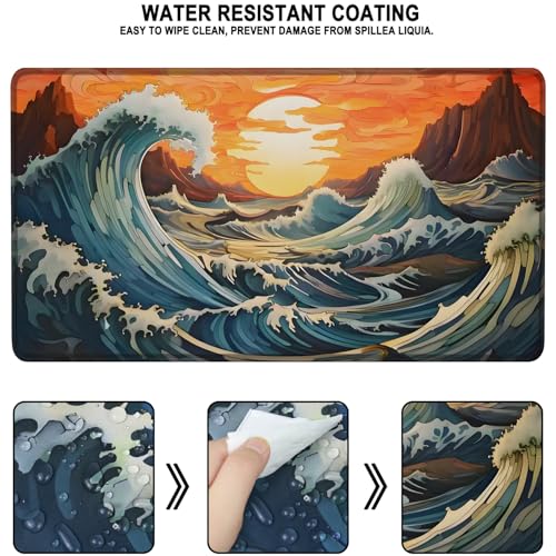 Gaming Mouse Pad, Waterproof Extra Large Mousepad with Stitched Edges, 31.5" x 15.7" Non-Slip Rubber Base Office Big Long Keyboard Pad for Office Gamer Home XXL, (Waves Sunset) - color: Waves Sunset