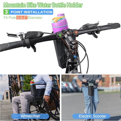12-40oz Silicone Bike Water Bottle Holder with Removable Non-Slip Straps, Multi-Holes Installing Bike Cup Holder Water Bottle Holder for Mountain Bike, eBike, Scooter - Black - color: Silicone, Black