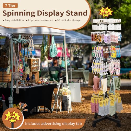 Flenpptly Retail Display Stand, 7-Tier Rotating Display Rack for Store Display, Movable and Adjustable Spinning Display Stand for Earrings, Jewelry, Keychains, Socks Display (7-Tier Black) - color: 7-Tier Black