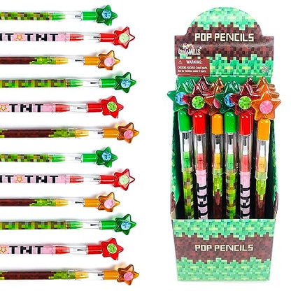 TINYMILLS 24 Pcs Pixel Miner Themed Multi Point Pencils Party Favor Mine Pixel Craft Back to School Pencils Classroom Rewards Prizes Goody Bag Treat Bag Stuffers
