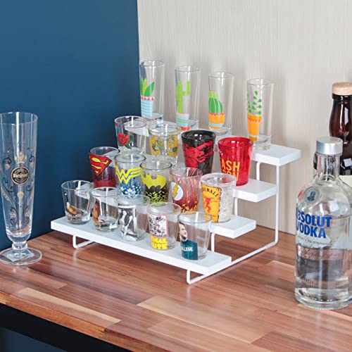JACKCUBE Design Riser Display Shelf Stand, 4 Tier White Display Step for Amibo Funko POP Figures, Perfume, Nail Polish, Shot Glasses, Collectibles Organizer Wooden Stand Shelf for Decoration- MK921A
