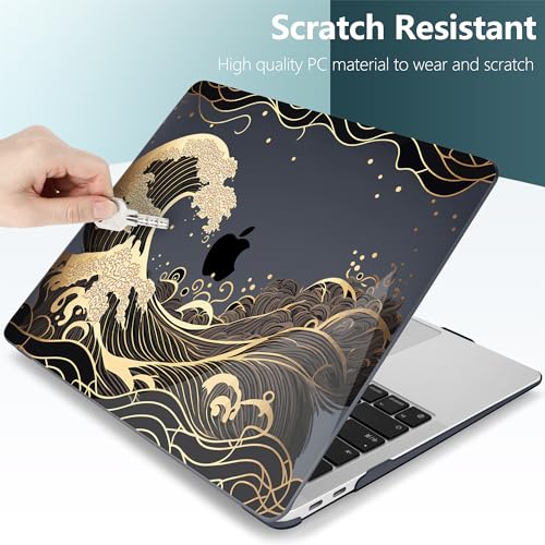 DONGKE Compatible with MacBook Air 13 inch Case 2021 2020 2019 2018 Release A2337 M1 A2179 A1932 with Retina Display Touch ID, Plastic Hard Shell & Keyboard Cover - Golden Wave - color: Golden Wave X902