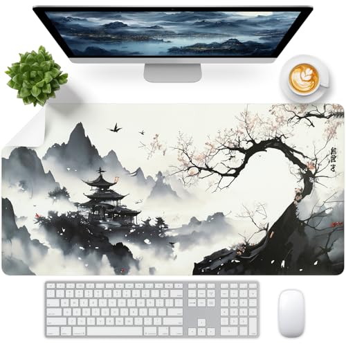 Japanese Mouse Pad, Large Japanese Desk Mat, Leather Desk Pad, Waterproof Keyboard Mat, Non-Slip Computer Mat, Keyboard and Mouse Pad for Office Decor (31.5"x15.7") - color: Inkhill, size: 31.5" x 15.7"