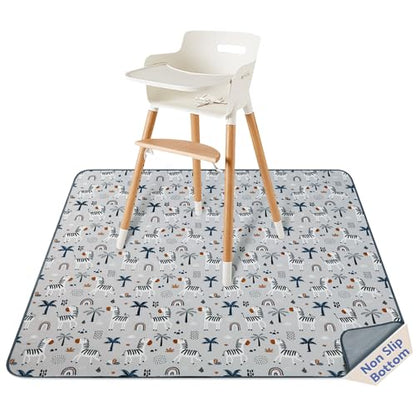 Blissful Diary Baby Splat Mat for Under High Chair, 50.4 x 50.4 Inch Wipeable Splash Mat, Waterproof and Washable, Anti-Slip Floor Protector, Gray Zebra - color: Gray Zebra