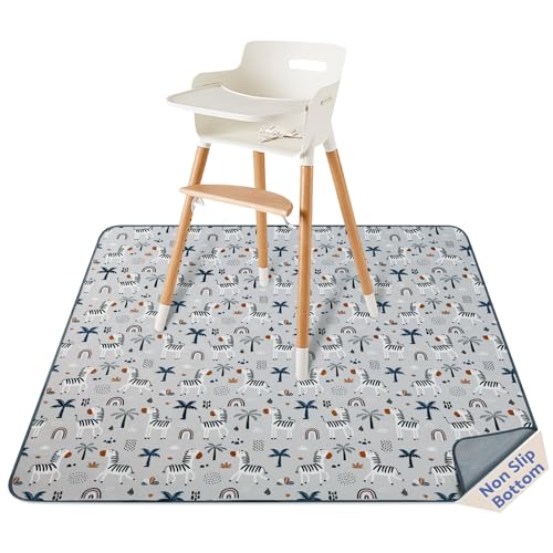 Blissful Diary Baby Splat Mat for Under High Chair, 50.4 x 50.4 Inch Wipeable Splash Mat, Waterproof and Washable, Anti-Slip Floor Protector, Gray Zebra - color: Gray Zebra