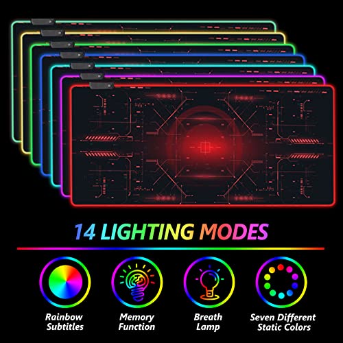 AIMSA Large Gaming Mouse Pad RGB, Keyboard Led Mousepad Extended 35.4 x 15.8 inch Non-Slip Rubber Base with 14 Lighting Modes Desk Mat, Red Circuit Board Motherboard - color: Red Circuit Board Motherboard