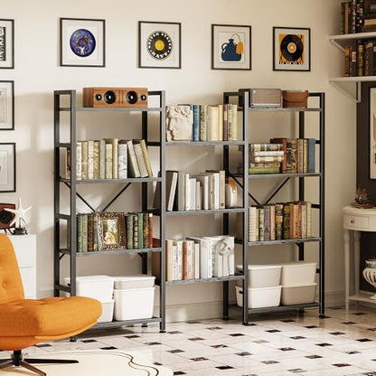 SUPERJARE Triple Bookshelf, Bookcase with 11 Open Display Shelves, Wide Book Shelf Book Case for Home & Office, 4 Tier, Grey - color: Grey, size: 4 Tier
