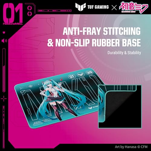 ASUS TUF Gaming P1 Hatsune Miku Edition Portable Gaming Mouse Pad – 10” x 8” (Medium Size), Aqua, Protective Coating, Water-Resistant Surface, Durable Anti-Fray Stitching, Non-Slip Rubber Base