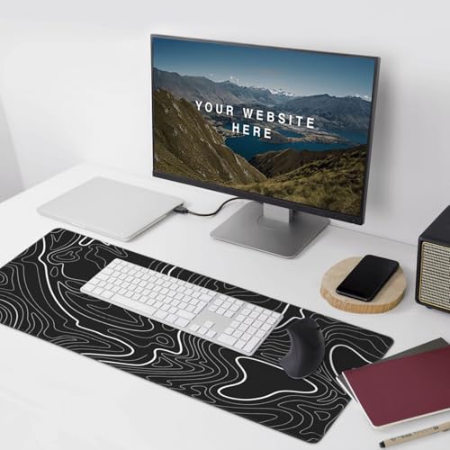 XXL Black Topographic Contour Big Mouse Pad Large,Gaming Mouse Pad Desk Pad,35.4x15.7x0.12 Inch Long Computer Keyboard Mouse Mat Mousepad Non-Slip Base and Stitched Edge for Gaming and Office - color: BlackTopographic Contour, size: 35.4Lx15.7W inches