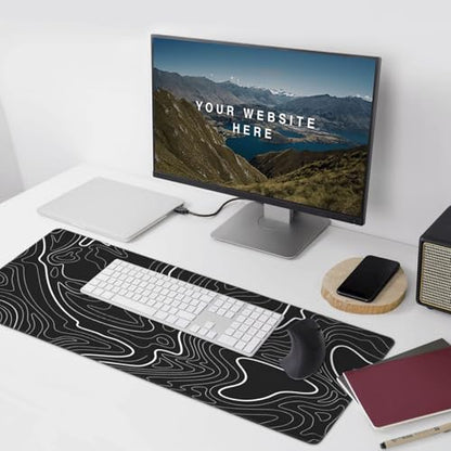 XXL Black Topographic Contour Big Mouse Pad Large,Gaming Mouse Pad Desk Pad,35.4x15.7x0.12 Inch Long Computer Keyboard Mouse Mat Mousepad Non-Slip Base and Stitched Edge for Gaming and Office - color: BlackTopographic Contour, size: 35.4Lx15.7W inches