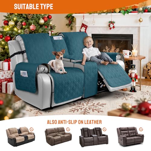 VANSOFY Loveseat Recliner Cover with Console 100% Waterproof Sofa Slipcovers Non-Slip Reclining Couch Cover Split Sofa Cover Furniture Protector for Pets, Dogs(Peacock Blue) - color: Peacock Blue