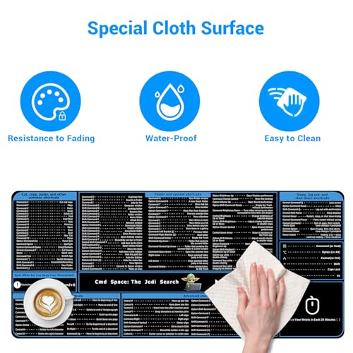ProbTis Keyboard Shortcut Mouse Pad Compatible with MacOS, Computer Shortcut Cheat Sheet Mousepad, Stitched Edges, Non-Slip Base Keyboard Mats, XXL Large Desk Mat, 35.4”x15.7”, Office Gifts - color: Macos Shortcuts