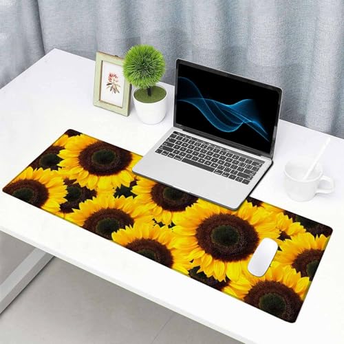 Mouse Pad Gaming, Large XXL Mouse Pads, Non-Slip Rubber Base Mousepad, Keyboard Mouse Mat Desk Pad with Stitched Edges, 31.5x11.8 inch Yellow Sunflower - color: Yellow Sunflower, size: 31.5L x 11.8W inches