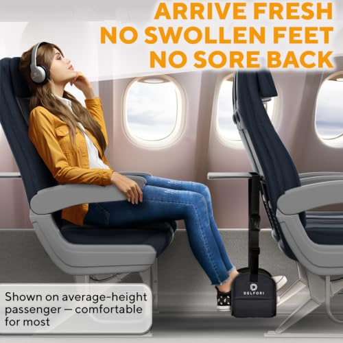 Portable Airplane Footrest for Airplane Travel - Comfortable Foot Hammock w/Memory Foam & Hardboard for No Feet Clashing - Ideal for Pain and Swelling Relief - Travel Essentials to Relax Your Feet