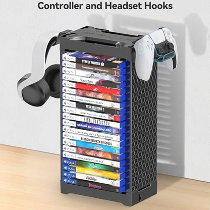 Video Game Disc Rack Tower Storage Holder Stand Universal for PS5/PS4/XBOX One/Series/NS Game, Game Organizer Shelf Display Stand for Wall Mount/Desk/Floor with Controller Holder Sega Genesis Consoles - size: 2-Tier