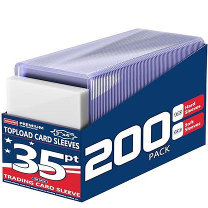 200 Card Sleeves - 3"x4" Hard Plastic Top Loaders for Cards - Trading Card Sleeve & Baseball Card Holder - Premium Topload Ablum Photocard Holder for Sports, Game & Kpop Cards (100Soft+100Hard) | Fit 2.5" x 3.5" Standard Cards, HD, Anti-Scratch for Collec