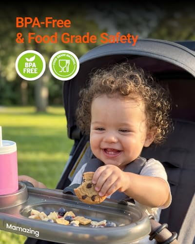 Mamazing 3 in 1 Universal Stroller Snack Tray with Cup & Phone Holder | Stroller Accessory Fits UPPAbaby Vista/Cruz, Nuna TRVL, Ultra Air, Air Lux & More Folds with Stroller for Easy Travel
