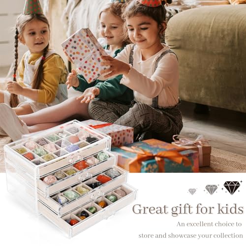Bfttlity Acrylic Rock Display Case, 72 Grids Rock Collection Box for Kids, Clear Display Cases for Stones Collectibles Gemstone Crystals Storage Boxes (72 Grids) - size: 72 Grids