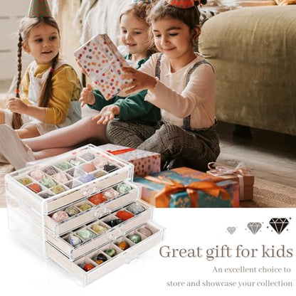 Bfttlity Acrylic Rock Display Case, 72 Grids Rock Collection Box for Kids, Clear Display Cases for Stones Collectibles Gemstone Crystals Storage Boxes (72 Grids) - size: 72 Grids