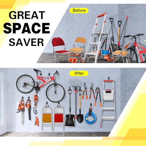 6 Pack Garage Hooks Heavy Duty Storage Organizer Wall Mount Power and Garden Tool Hangers, for Hanging Ladders, Ropes, Hose, Bulk Items - color: Black 6 pack