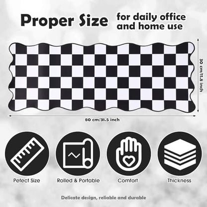 Copkim 1 Pcs Black Scalloped Checkered Desk Mat 31.5 x 11.8 Inch Large Cute Mouse Pad Computer Mat Non Slip Waterproof Rubber Base with Border Stitching Soft Keyboard Pad for Home Office Gaming Makeup - color: Black, style: Checkered