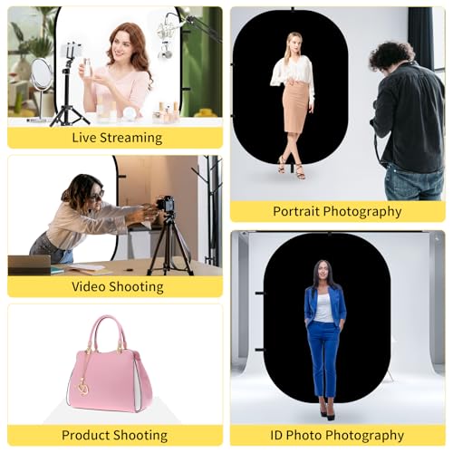 Meking 5x6.6ft Black White Background for Photography, Pop-Up Collapsible Backdrop 2-in-1 Muslin Self Tape Backdrop with Clip and Carry Case - color: Black&White, size: 5x6.6ft