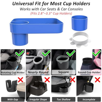 Car Seat Snack Tray for Toddlers, Reduces Mess Square Travel Tray Cup Holder Snack Tray, Durable Car Food Tray for Kids, Universal Fit Kids Travel Road Trip Essentials (Blue) - color: Blue