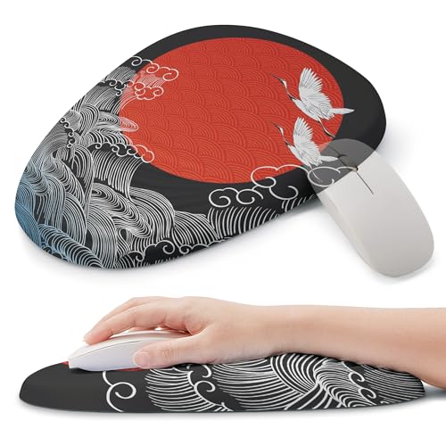 Ergonomic Mouse Pad with Wrist Support, Memory Foam Wrist Rest for Pain Relief & Carpal Tunnel, Non-Slip Base for Office, Computer, PC, Laptop (12x8x1.2inch, Japanese Sunrise) - color: 01 Japanese Sunrise