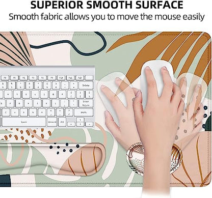 LATEEFAH Desk Mat, Mouse Pad with Wrist Rest, 4-in-1 Large Mouse Pads for Desk, Ergonomic Mouse Pad and Keyboard Wrist Rest Gaming Keyboard Mat for Office, Home - color: 4Pcs-Tropical Leaves