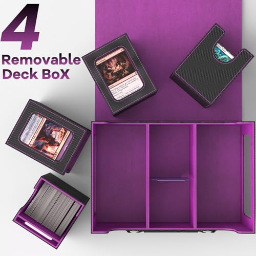 Commander Deck Box for MTG Fits 400+ Double-Sleeved Card Storage, 4 IN 1 Removable Card Case with Multi-purpose Deck Case, Display Window for TCG/PTCG/EDH, 4 Magnetic One Touch Holders(Black Purple) - color: Black Purple