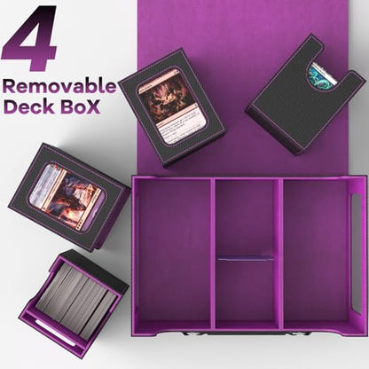 Commander Deck Box for MTG Fits 400+ Double-Sleeved Card Storage, 4 IN 1 Removable Card Case with Multi-purpose Deck Case, Display Window for TCG/PTCG/EDH, 4 Magnetic One Touch Holders(Black Purple) - color: Black Purple