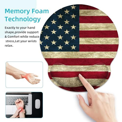 Ergonomic Mouse Pad with Wrist Support,American Flag Mouse Pad with Wrist Rest,Relieve Wrist Pain Mousepad Non-Slip Rubber Base,Mouse Pads for Desk,Computers,Laptop,Office,Home,Gaming,Accessories - color: American Flag