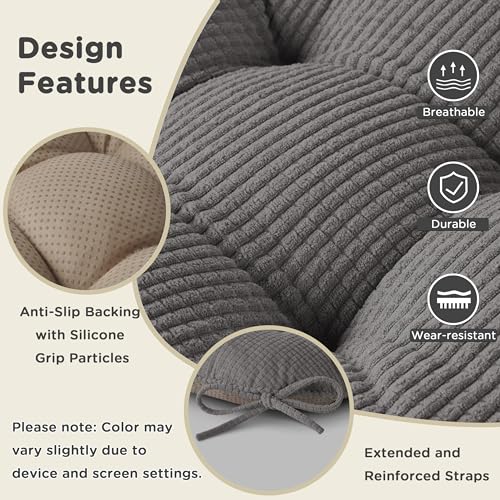 AddGrace Chair Cushions for Dining Chairs Set of 2 Non-Slip Kitchen Seat Cushions with Ties Tufted Thick Seat Pads for Indoor Kitchen Dining Furniture 17"x16"x3" Grey - color: Grey