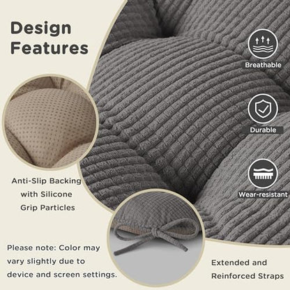 AddGrace Chair Cushions for Dining Chairs Set of 2 Non-Slip Kitchen Seat Cushions with Ties Tufted Thick Seat Pads for Indoor Kitchen Dining Furniture 17"x16"x3" Grey - color: Grey