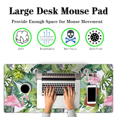 Gaming Mouse Pad Game Mat Pc Mouse Pads Large Desk Pads Computer Desk Pad Waterproof Non-Slip Rubber Base 35.4" X 15.7" for Game Office, Watercolor Tropical Palm Tree with Flamingo - color: Watercolor Tropical Palm Tree With Flamingo