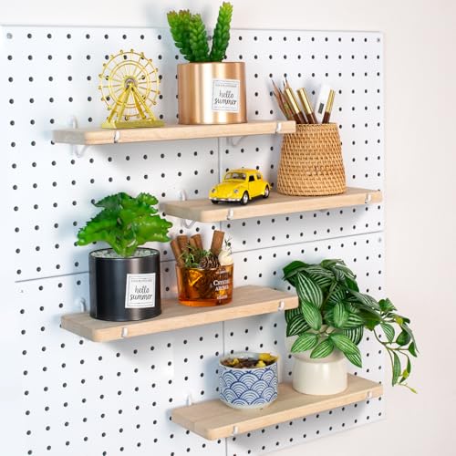 Solid Wood Pegboard Shelf, Pegboard Shelves with Pegboard Hooks, Pegboard Accessories for Craft Room, Garage, Gaming Room, 4 Pack