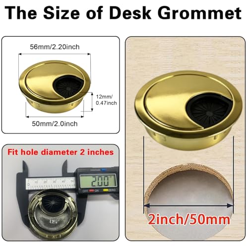 2 PCS Metal Desk Grommet 2 Inch(50mm) Metal Desk Hole Cover for Cables Zinc Alloy Table Cord Hole Cover for Organizing & Hiding Wire Cable - Bronze