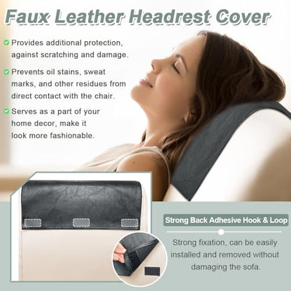 Recliner Headrest Cover Couch Headrest Protector for Recliner Chair Sofa Headrest Cover Faux Leather Recliner Chair Headrest Protector for Furniture Slipcovers Theater Seat (1Pcs)