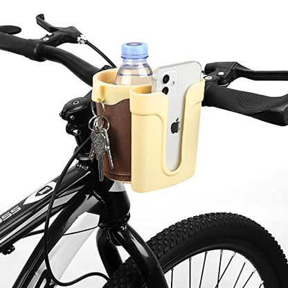 Accmor 3-in-1 Bike Cup Holder with Cell Phone Keys Holder, Bike Water Bottle Holders, Universal Bar Drink Cup Can Holder for Bicycles, Motorcycles, Scooters, Yellow Brown - color: Gream Yellow Brown