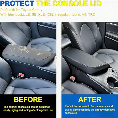 Center Console Armrest Cover Compatible with 2018-2024 Toyota Camry,Interior L, LE, SE, XLE, XSE in Regular, Hybrid, V6, TRD Arm Rest Seat Cover Middle Console Box Lid Protector,Black+Red - color: black