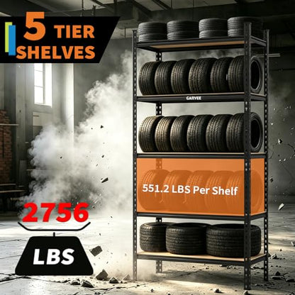 Garvee 5-Tier Heavy Duty Storage Shelving Unit, Adjustable MDF & Metal Garage Shelves, 2756 Lbs Capacity, 35.4" W x 15.7" D x 72" H, for Garage Basement Pantry - size: 72" H x 35.4" W x 15.7" D