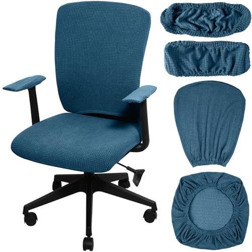 Tallew 4 Pcs Office Chair Covers Set Computer Universal Protective Stretchable Chair Seat Covers Desk Armrest Slipcovers Pads Office Cushion Backrest for Rotating (XL,Emerald) - color: Emerald