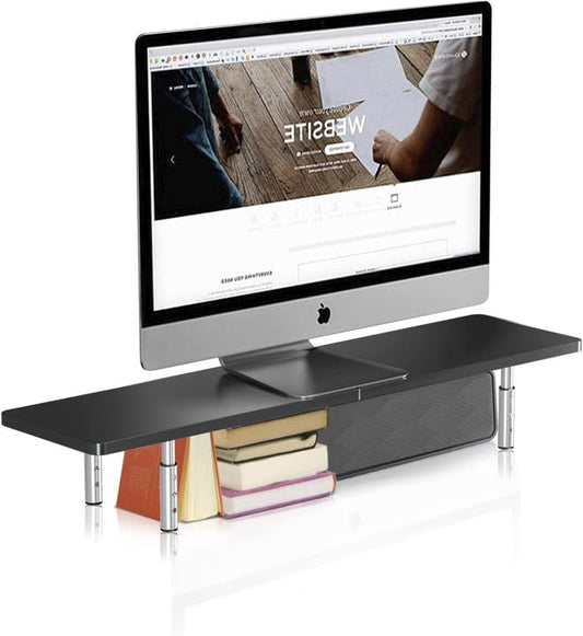 suptek Dual Monitor Stand Riser,Large Monitor Laptop Stand Riser 3 Adjustable Heights Computer Stand for Laptop, Printer, Notebook(MST016) - color: Smoke Black, size: 32"L * 8"W