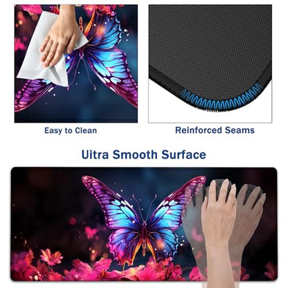Large Mouse Pad + Keyboard Wrist Rest Set, Extended Gaming Mousepad (31.5X11.8 inch) with Non-Slip Rubber, Ergonomics Memory Foam Mouse Wrist Rest Support, Colorful Butterflies Pattern XXL Desk Pad - color: Yu-Mouse Pad-3-B48