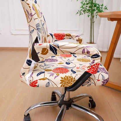 Waterproof Office Chair Cover with Armrest Cover 18Inch Wide Stretch Printed Floral Small Desk Computer Chair Covers with Long Zipper Arm Slipcovers Washable - color: Waterproof-printed Flower, size: Small