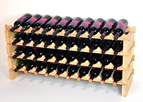 Modular Wine Rack Beechwood 40-120 Bottle Capacity 10 Bottles Across up to 12 Rows Newest Improved Model (40 Bottles - 4 Rows) - size: 40 Bottles - 4 Rows