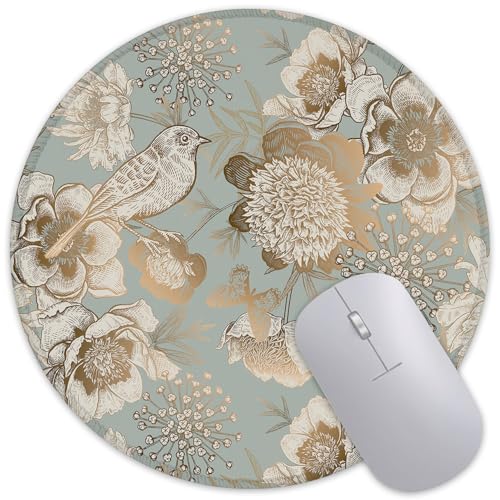 Butterfly Peonies Bird Mouse Pad Round Mouse Mat, Non-Slip Rubber Base Mousepad with Stitched Edge for Wireless Computer Laptop Office Desk Accessories 8 x 8 Inches - color: Butterfly Peonies Bird