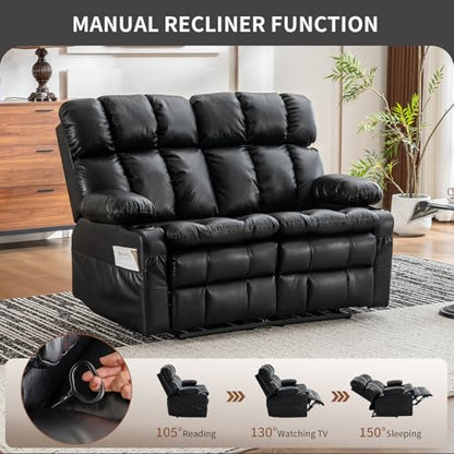 Loveseat Recliner Sofa with Massage & Heat, Wall Hugger Reclining Love seat with Adjustable Headrest, RV Double Recliner Couch with Cup Holders, Side Pockets, Home Theater Seating, Black - color: Black, size: Loveseat